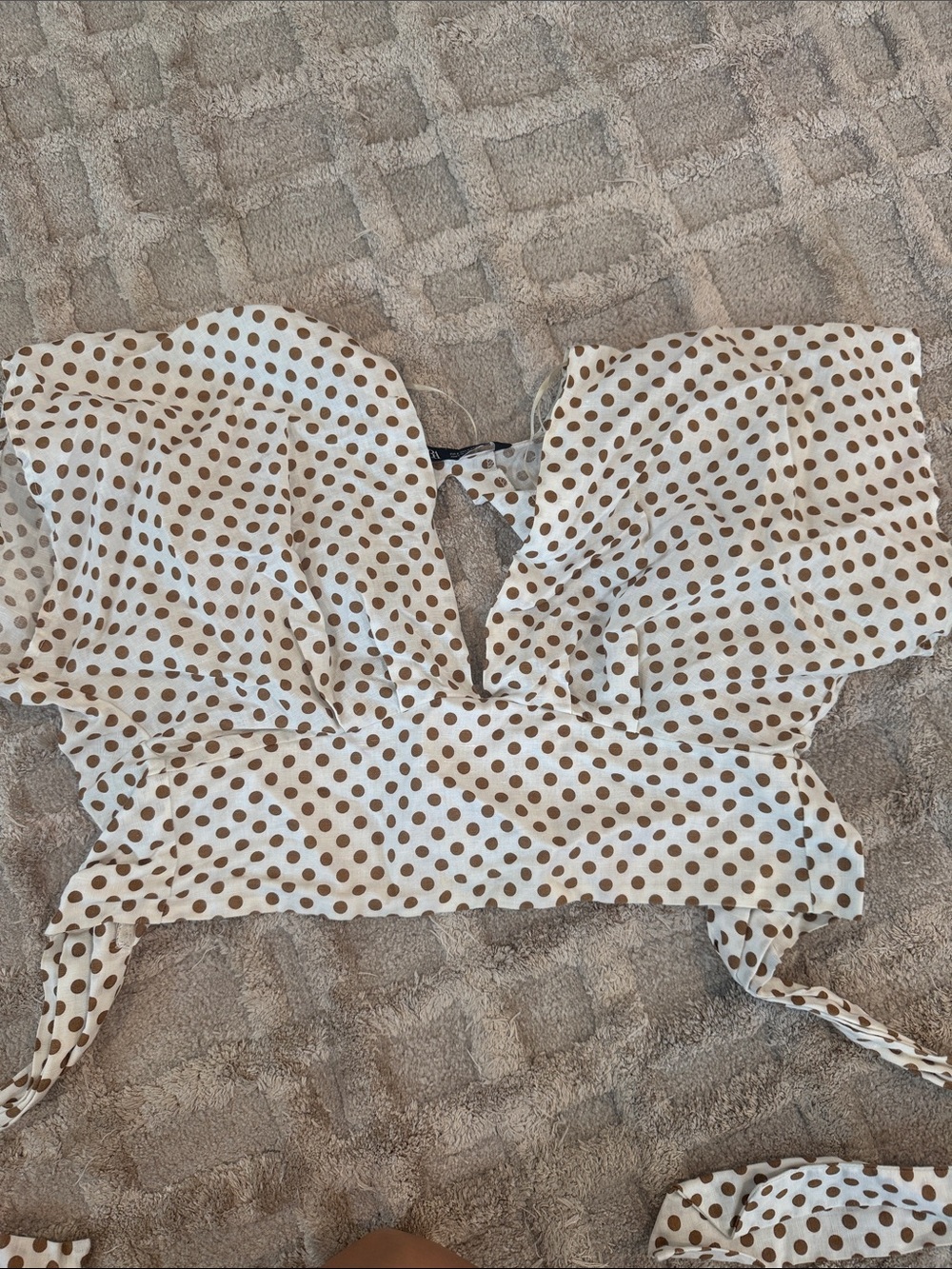 Zara Cream Crop Top with Brown Polka Dots